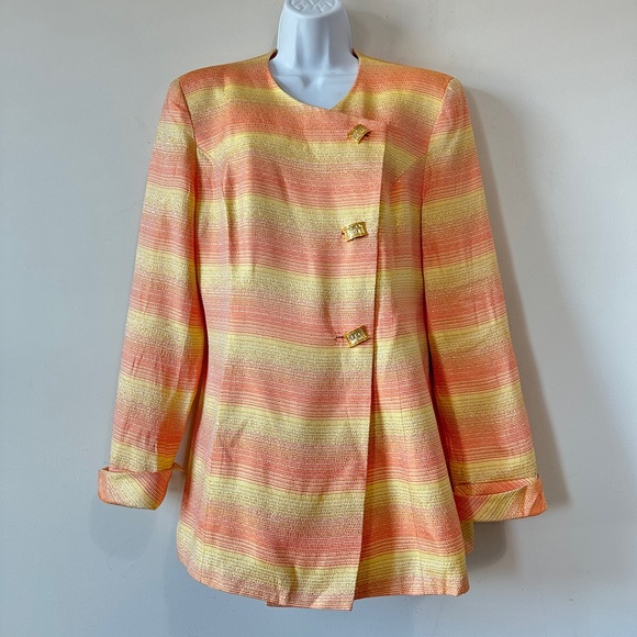 Vintage Yellow, Orange & Gold Metallic Blazer Jacket By Caramia Size 8 - Picture 4 of 14